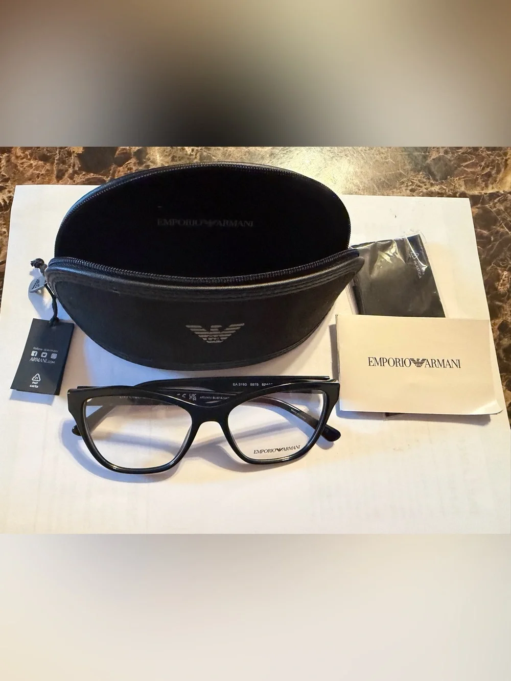 NWT Emporio Armani Elegant Black Glasses EA 3193 5875 52 16 140